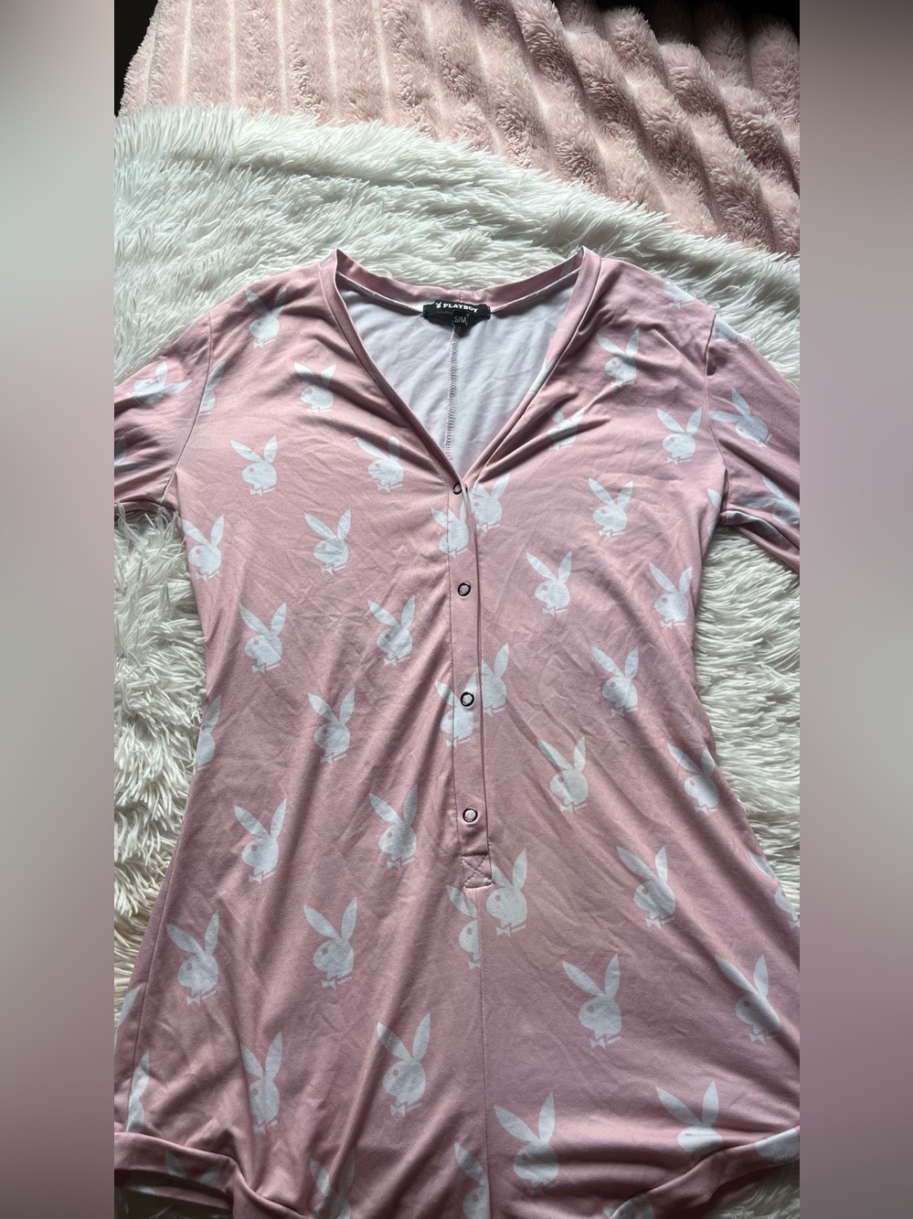 PLAYBOY Pink Bunny-Print Button Front Sleep Shirt